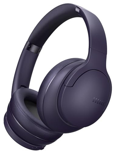 DOQAUS Bluetooth Wireless Headphones Over Ear, 90H Playtime, 3 EQ Mode, Hifi Stereo Bass Headphoens with Mic, Bluetooth 5.3 Foldable Headphones Wireless with Memory Protein Earpad for Phone/PC(Purple)