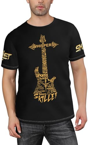 Śkillet%Rock Band Men's T-Shirts Regular-Fit Short-Sleeve Crewneck T-Shirt for Men Casual Novelty 3D Print t Shirt Summer Sport tee Top，M