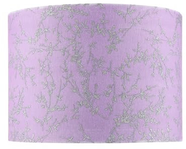 Contemporary Soft Lilac Cotton Fabric 10 Lampshade with Silver Foil Floral Decoration Suitable for Table or Ceiling Usage | 25cm Diameter | 60w Maximum by Happy Homewares