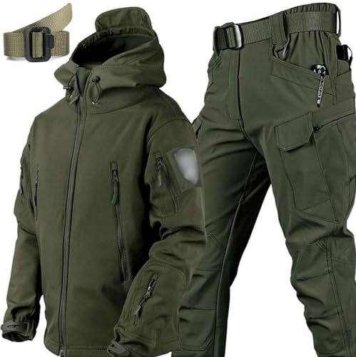 MHNFGDSE Herren Softshell Jacke Taktische Uniformen MilitäRische wasserdichte Armee Kampfanzug Sets Jagdbekleidung Hose Leicht Outdoor ReißVerschluss Kapuzenpulli Jagdkleidung