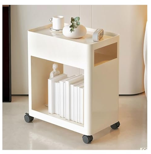 Kleiner Tisch Kleiner Couchtisch mit Rädern, moderner, einfacher, beweglicher Eisen-Sideboard for den Haushalt, quadratischer Tisch for das Wohnzimmer, Sofa, Beistelltisch Couchtisch Klein(Weiß)