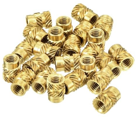 sourcing map Knurled Insert Nuts, 80Pcs M4 x 8mm L x 6mm OD 3D Printing Brass Nuts Female Threaded Inserts Brass Heat Set Insert Embedment Nut