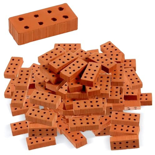 VZU 60 Stück Mini Ziegelsteine, Ziegelstein Modell, Mauersteine Miniatur Backsteine, DIY Puppenhaus, Garten Deko, Gebäude Ziegel Simulation, 8 Löcher, Real-Fired-Technik, 0,79x0,39x0,2 Zoll