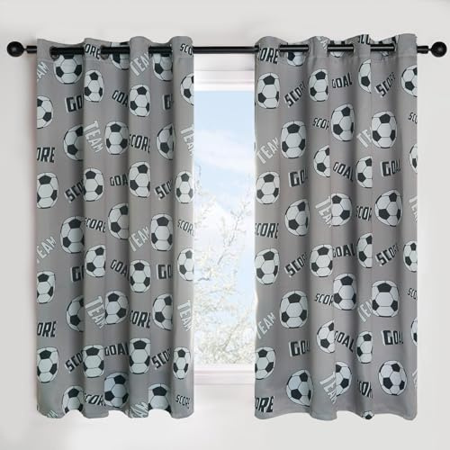 OHS Football Curtains Eyelet Grey, Boys Bedroom Blackout Curtains Decorative Summer Winter Curtain Soft Modern Insulated Kids Curtain, 46x72”