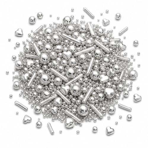Lozadia 100g Cake Edible Heart Pearl Cake Sprinkles Topper Decorations Cupcake Cookies Macaron Doughnut Sprinkles Silver Cake Topper Sprinkle Wedding Party (Silver Heart)