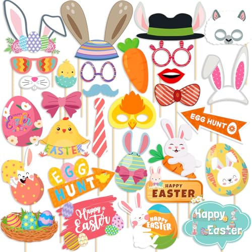 EIR Ostern Fotobox Accessoires,30 Stück Ostern Foto Requisiten,Party Deko,Party DekoParty Deko Foto Requisiten,Party Zubehör,Lustige Küken Hase Osterei Brille,Foto Requisiten Geburtstag