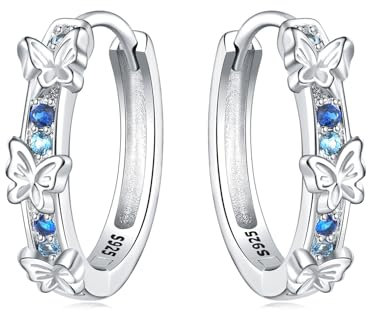 CYMYSS Ohrringe Silber 925 Creolen Silber 925 Silber Ohrringe Damen 925 Kleine Creolen Silber 925 Sterling Silber Ohrringe Hoop Earrings Earrings For Women (Schmetterlinge fliegen)