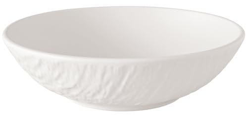 Villeroy & Boch - Manufacture Rock Blanc Dessertschale Flach Weiß, Spülmaschinenfest, Mikrowellensicher, Mattes Design, Schieferoptik, Schüssel Keramik für Dessert & Snacks, Premium Porzellan