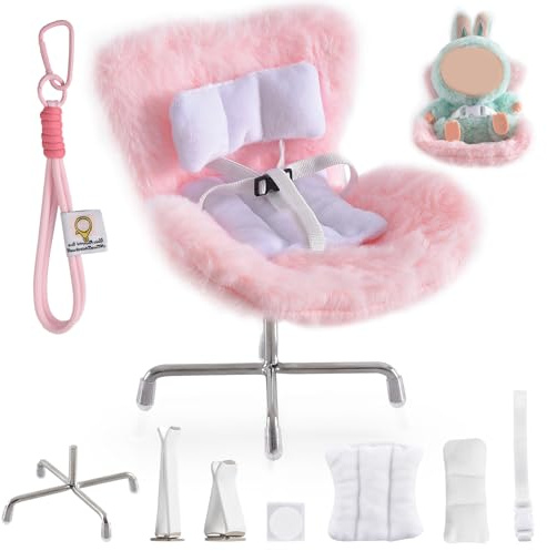 Doll Car Seat Compatible with Bubudoll, Small Seat for 10-17cm Blind Box Toys, Including Air Vent Clip, Desktop Stand, Adjustable Safety Strap, Airflow-Friendly Design, Ideal Car Decor Gifts(Pink)