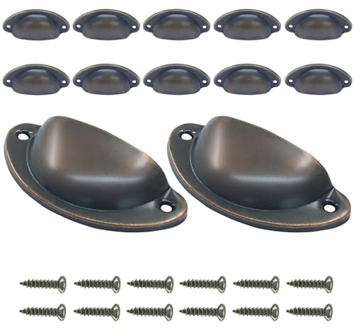 Cjueiom 12PCS Cabinet Cup Pull Handles, 82x35mm, Antique Copper | Drawer Pulls, Antique Kitchen Cupboard Handles with Screws, Suitable for Cabinet, Dresser, Wardrobe, and Furniture Doors
