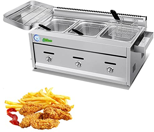 HPTHLY Friggitrice A Gas, Friggitrice Commerciale, Friggitrice in Acciaio Inox con Cestello E Coperchio, Friggitrice A Gas Facile da Pulire per La Cottura di Alimenti,Style3