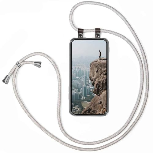 moex Handykette für OnePlus Nord 5 Hülle mit Band abnehmbar, Handyhülle mit Kette zum Umhängen, Handyband 155 cm lang Stoff Kordel Umhängehülle, Handy Umhängeband, Silber