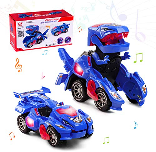 Highttoy Dinosaurier Transformator Auto Spielzeug ab 3 4 5 6 Jahre Jungen,Automatische Verformung Dinosaurier Spielzeug mit Licht und Ton Geschenke Jungen ab 3 Jahre Blau
