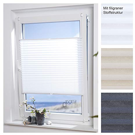 ourdeco® Plissee Easy / 85 x 210 cm weiß/lichtdurchlässig/Klemmen Montage ohne Bohren Smartfix Klemmfix-Plissee Easy-to-fix