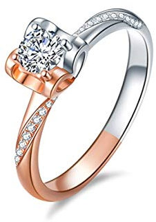 Epinki Hochzeitsring 18K Weißgold & 18K Rotgold, Herz Hochzeitsring, Solitärring, Ringe für Damen mit Diamant, Silber & Rose Gold, Gr.52 (16.6)