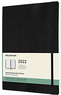 Moleskine Agenda Settimanale 2022, Agenda Settimanale 12 Mesi, Weekly Planner e Notebook, Copertina Morbida, Formato XL 19 x 25 cm, Colore Nero, 144 Pagine