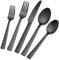 E-far Besteck-Set, 40-teilig, mattschwarz, Edelstahl, Besteck-Set für 8 Personen, Metall-Besteck, Essutensilien, Geschirr inklusive Gabeln, Löffel, Messer, quadratischer Rand