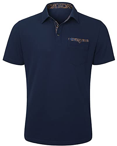 Enlision Blu Navy Polo da Uomo Basic Manica Corta Tennis Golf T-Shirt Cucitura Maglietta Poloshirt Camicia con Paisley L