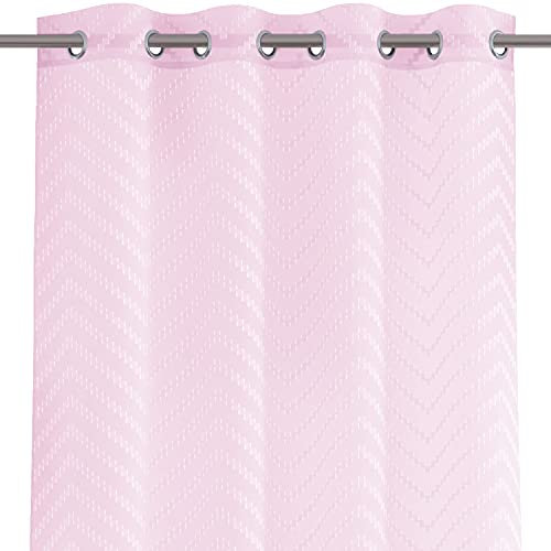 AmeliaHome Voilage 140 x 250 cm - 1 pièce - Rideau Semi-Transparent à œillets - Broderie Molisa - Rose