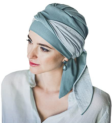CAREBELL Foulard oncologique modèle Smooth - Design aigue-marine Gold en bambou doux et respirant, spécial pour la chimiothérapie, l'alopécie et les peaux sensibles, produit en Espagne