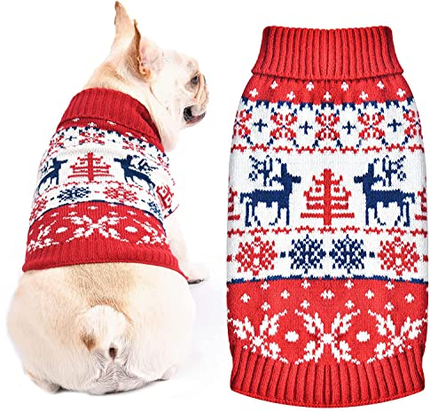 PETCARE Hundepullover Weihnachten Hund Rollkragenpullover Weihnachten Muster Strickwaren warme Haustier Pullover für Hundewelpen Party Puppy Geschenk für Hund (Schneeflocke-Elch, 2XL)