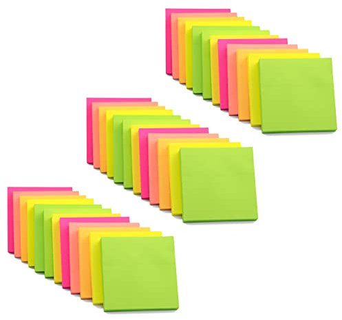 Evergreen Goods Sticky Notes Set – 3600 Sheets in Vibrant Neon Colours – 76x76mm (3x3) Square Self-Stick Pads – Removable Adhesive Memo Pads for Home, Office & School Use