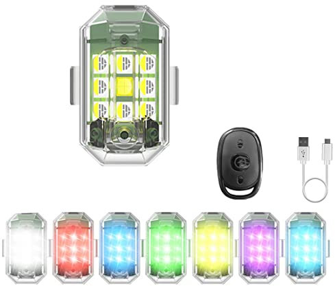 Lumières de Drone stroboscopiques à LED,lumière stroboscopique à LED sans Fil Haute luminosité,7 Couleurs lumières d'anti-Collision Drone pour Drone télécommandé,Moto,Voiture,vélo (1 pièce)