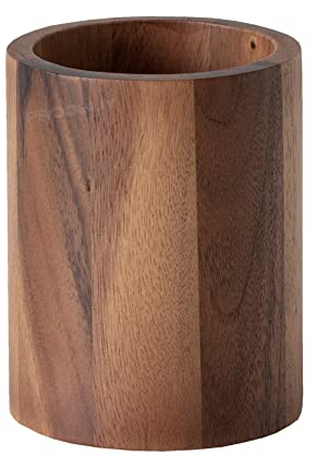 Prodbuy Round Dark Wooden Utensil Storage Pot