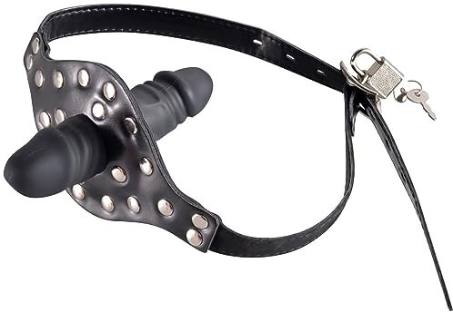 Offener Mundknebel mit Vorhängeschloss, SM Sexspielzeug für Erwachsene für Frauen, abschließbarer, realistischer Dildo mit Bondage-Lederriemen, Mundfesseln mit Schloss Bondage, schwarz