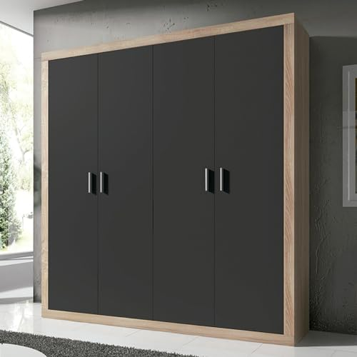 Homey Armario 4 Puertas Batientes con Altillo Modelo Omabella para Dormitorios de Matrimonio o Individuales, Madera, Cambria-Grafito, 196 cm (Ancho) x 208 cm (Alto) x 50 cm (Fondo)