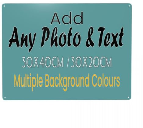 Personalised Metal Sign Plaques with Photo & Text, Custom Welcome Sign for Outdoor Use (Garden, Street, Bar, Garage, Cafe), Waterproof Home Decor Gifts, 30x40cm, Horizontal