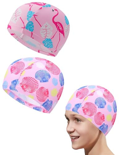 Zeayebsr 2 Pezzi Impermeabile Bambini Cuffia da Nuoto Elastico Cuffia Piscina per Ragazzi,Cuffia Piscina Neonato,Cuffia Piscina Bambino,Cuffia Piscina