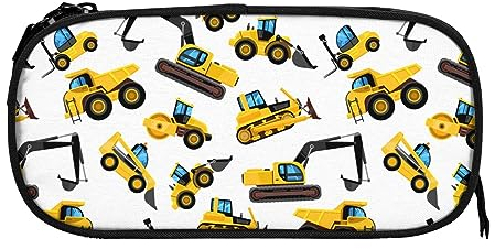 PAQGSREM Federmäppchen mit großem Fassungsvermögen, Motiv: Baumaschinen, Bagger, LKW, Auto, Stiftehalter, Federmäppchen, Organizer, Reißverschluss, Kosmetik, Make-up, Aufbewahrungstasche, Siehe