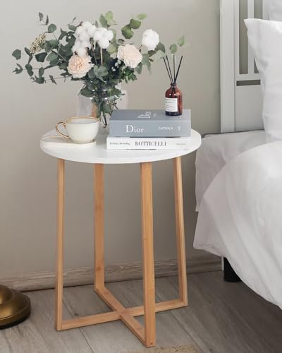 Froppi Bamboo Side Table | Modern Nightstand | Round Side End Accent Coffee Table for Living Room Bedroom Balcony Office D40 H48.5 cm