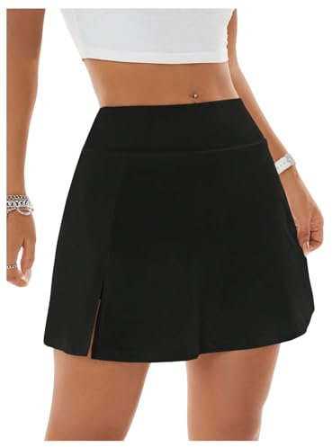 SweatyRocks Damen Rock Mit Hose A Linien Minirock Mit Schlitz Kurze Hosenrock Tennisrock Mit Shorts Freizeitrock Sexy Party Rock Schwarz M