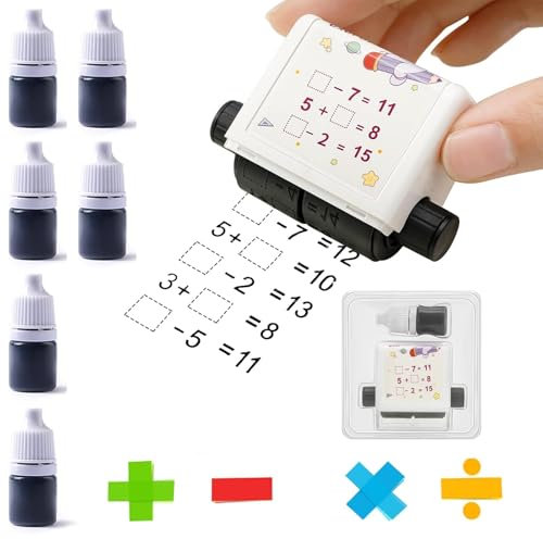 GFTCGK Mathe Stempelroller, Wiederverwendbar Berechnung Roller Stempel für Addition Subtraktion Grundschule Mathematik