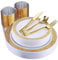 AEX 175-Piece Gold Dinnerware Set – 25 Dinner Plates, 25 Salad Plates, 25 Napkins, 25 Silver Rimmed Tumbler Cups, 25 Knives, 25 Forks, 25 Spoons – Elegant Tableware for Events