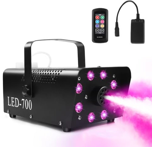HYQNG Nebelmaschine 700 W, Nebelmaschine mit 13 bunten 8 LED-Lichtern, 2000 CFM Nebel, kabelgebundene kabellose Fernbedienungen, Bühneneffekt-Nebelmaschine für draußen und drinnen für Halloween