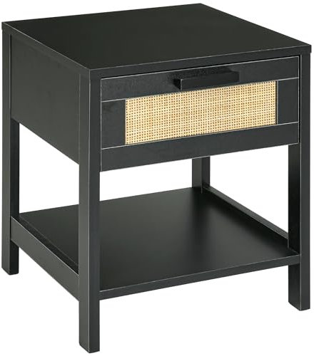 HOMCOM Nachttisch Nachttisch mit Schublade und Regal, Rattangeflecht, Abm. 40L x 40l x 48H cm schwarz