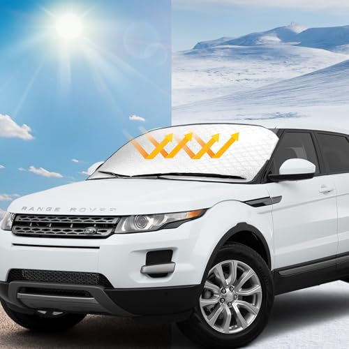 Cubierta para Parabrisas Delantero del Coche, Térmica Invierno y Verano, Antihielo, Antinieve, Protección Rayos UV y Calor, Plegable, Universal para la Mayoría de Vehículos 169x96cm (B)