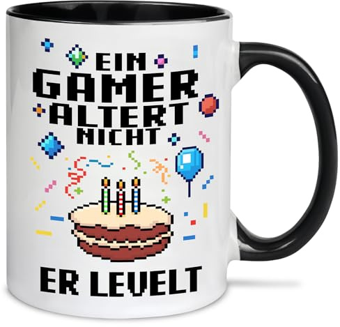 Voxisroma Gamer Tasse,Becher Gaming Kaffeetasse mit Spruch lustig-Ein Gamer altert nicht - Er levelt.Geburtstagsgeschenk für männer frauen