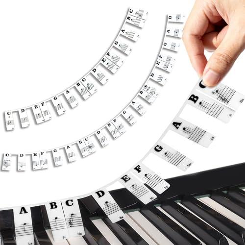 Piano Key Labels Removable Silicone Strips for Standard 61 Keyboard | Piano Keyboard Notes 61 Keys, Black Large Bold Letters Piano Stickers for Beginners, Ideal Gift for Piano Learners &Teachers