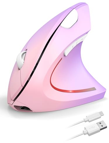 TECKNET Mouse Verticale Wireless Ricaricabile, Design Ergonomico,Rosa-Viola | 4800DPI, Clic Silenzioso, 2.4GHz con Ricevitore USB, Plug & Play per PC, Computer, Laptop, Windows, Mac