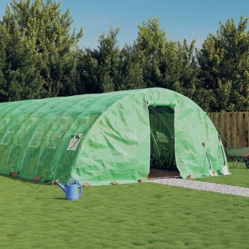 Kaloriko Gewächshaus mit Stahlrahmen Grün 50 m² 10x5x2,3 m, wetterfestes Treibhaus mit PE-Folie, 4 Netzfenstern, aufrollbarer Tür, ideal für Garten, Terrasse