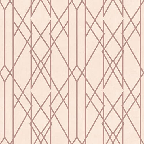Rasch Portfolio Lattice Geometric Wallpaper Luxury Metallic Shimmer Feature Wall Stripe Linear 10m Roll Blush Pink Rose Gold 215106