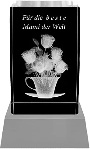 Kaltner Präsente Stimmungslicht - Das perfekte Geschenk: LED Kerze/Kristall Glasblock / 3D-Laser-Gravur/Beste Mami der Welt/Geburtstagsgeschenk für Mama/Geschenke für Mama Muttertag