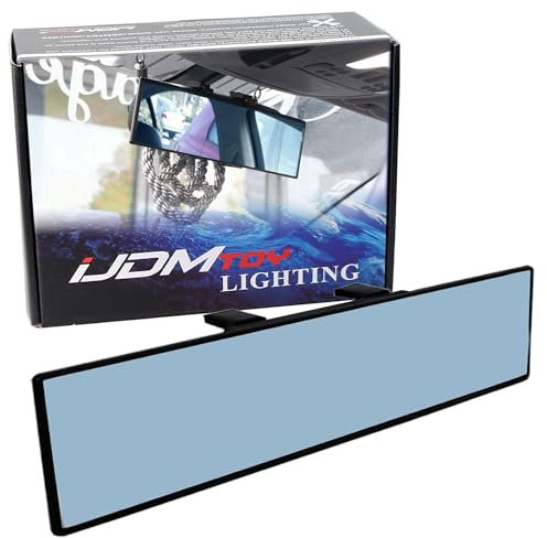 iJDMTOY Universal Fit JDM 300mm 12 Wide Anti-Glare Blue Tint Flat Clip On Rear View Mirror Compatible With Car SUV Van Truck, etc