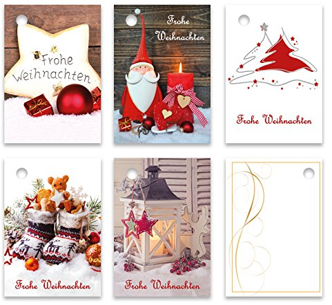 25er Pack Geschenkanhänger Frohe Weihnachten ca. 52 x 74 mm verschiedene Motive, Anhänger, Weihnachtsanhänger, Geschenkkarte, Geschenkkärtchen, Anhängeetikett, Topper