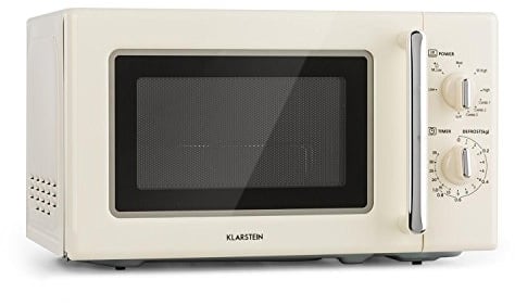 Klarstein Caroline 2-in-1 Microwave Grill Combo - 20L, 700/1000W, Ø25.5cm, Retro Design, Stainless Steel, Beige