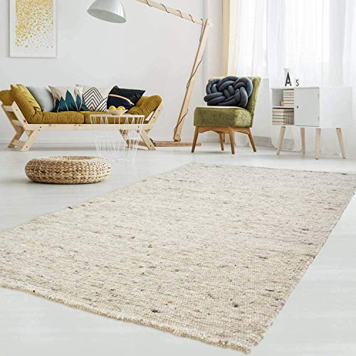 Gewalkter Handweb-Teppich Lambrecht aus hochwertiger Schurwolle edel und aufwendig verarbeitet fürs Wohnzimmer, Eszimmer, Schlafzimmer und die Küche geeignet 63 Grau Beige meliert 250 x 340 cm